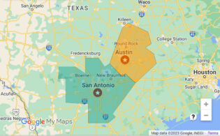 Rough outline of Austin San Antonio Counties